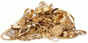 Pile Of Gold Jewellery, Rings, Chains and Coins