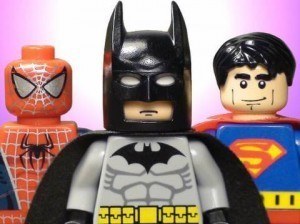spiderman, batman, superman, lego figures