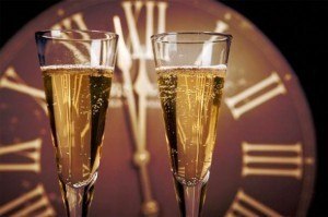 New Years Eve Champagne and Large Clock