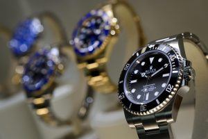 Rolex Display Gold and Silver Black and Blue