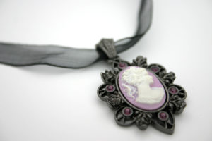 Cameo Necklace On White with Ribbon